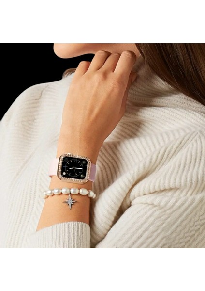 Apple Watch 45 mm Uyumlu Taşlı Ekran ve Kasa Koruyucu Gold (Ürün Saat Koruyucusudur) modelleri