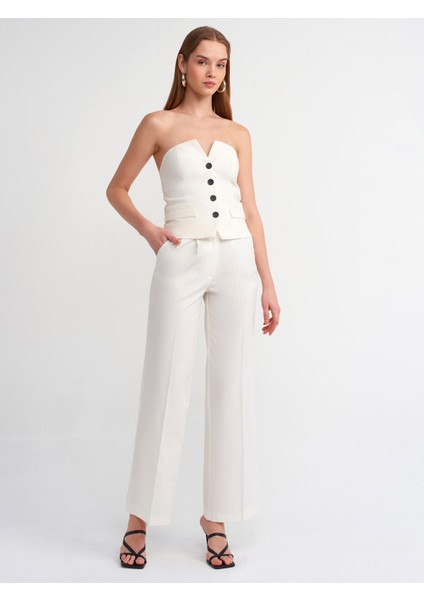 71283 Ayarlanabilir Belli Şık Pantolon-Beyaz