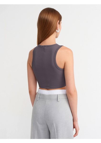 20820 Dikiş Efektli Crop Top-Füme fiyatları