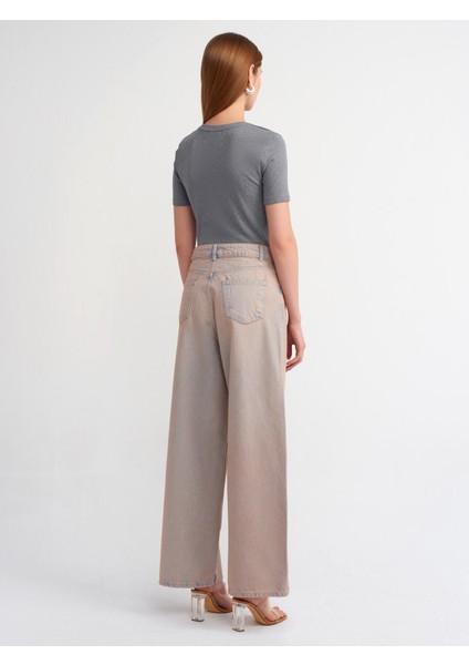 71460 Pembe Tintli Geniş Denim Pantolon-Pembe fiyatları