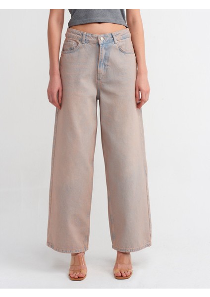 71460 Pembe Tintli Geniş Denim Pantolon-Pembe modelleri