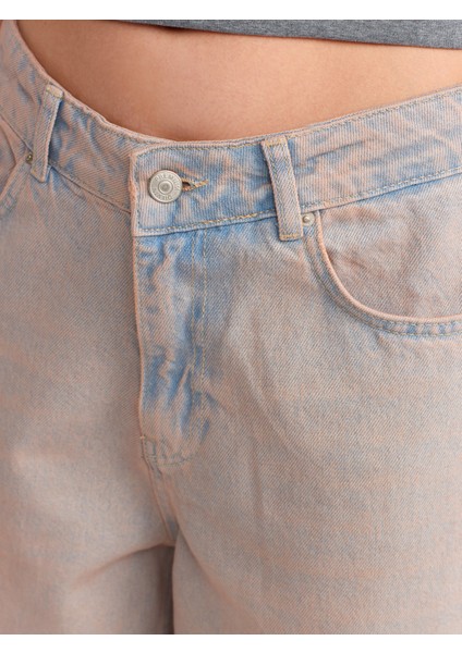 71460 Pembe Tintli Geniş Denim Pantolon-Pembe fırsatları