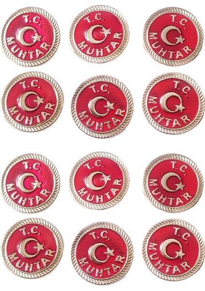 Muhtar Yaka Rozeti Parlak Kırmızı Renkli 1 Paket 12 Li