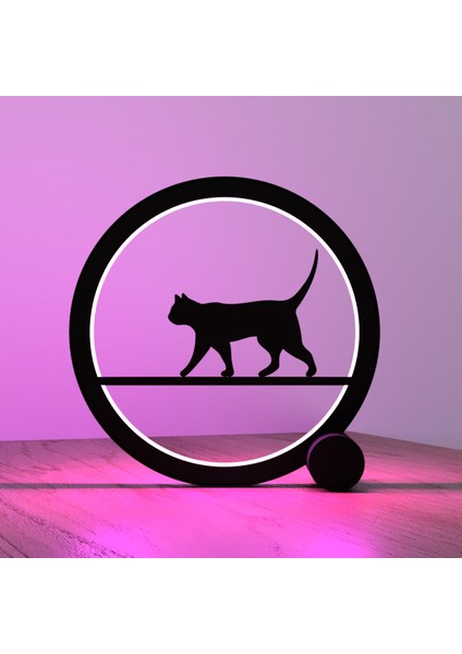 Kedi Dekoratif Halka Masa Lambası - Rgb Renk Değiştiren (Bluetooth Kontrol)