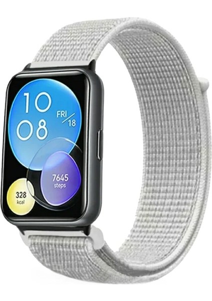 Huawei Watch Fit Uyumlu Cırtlı Bant Kordon Pim Çevirici Aparatlı Akıllı Pimli Beyaz Yeşil Çizgili