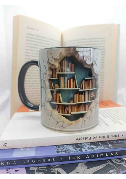 Mugs And Love Kitaplık 3D Baskı Büyük Boy Kupa