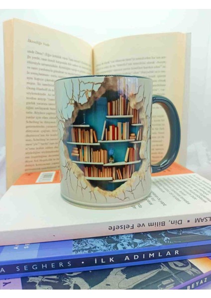 Mugs And Love Kitaplık 3D Baskı Büyük Boy Kupa