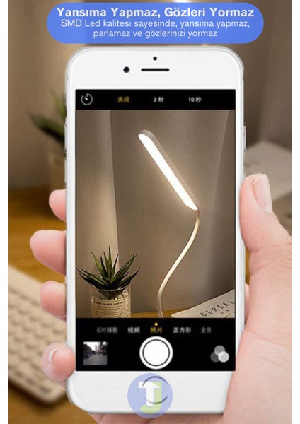 USB Şarjlı Beyaz Telefon Tutucu Masa Lambası Farklı Renk Seçenekli Şık Gece Lambası Ofis