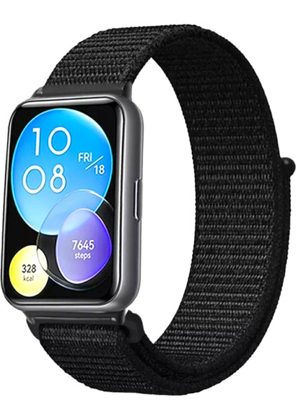 Huawei Watch Fit 2 Uyumlu Cırtlı Bant Kordon Pim Çevirici Aparatlı Akıllı Pimli Siyah