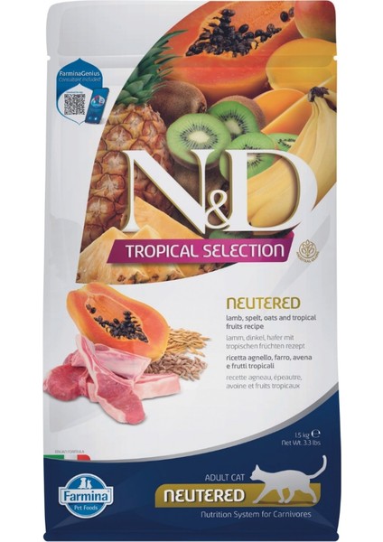 Tropical Selection Kısır Kedi 4+1 5 kg Kuzu Etli Tropikal Meyveli Kısırlaştırılmış Kedi Maması