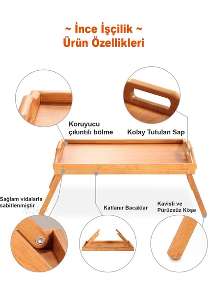 Bambu Katlanır Ayaklı Tepsi Büyük Boy Portatif Kahvaltı Çay Servis Sunum Tepsisi