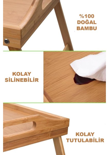 Bambu Katlanır Ayaklı Tepsi Büyük Boy Portatif Kahvaltı Çay Servis Sunum Tepsisi