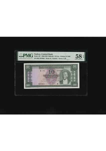 10 Tl On Türk Lirası 1960-1963 P 161 Pmg 58 Epq Ça S/n B52 387804 / 5. Ems 6.tertip