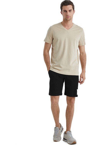 V Yaka Baskılı Açık Kahve Erkek T-Shirt 40450