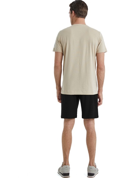 V Yaka Baskılı Açık Kahve Erkek T-Shirt 40450 modelleri