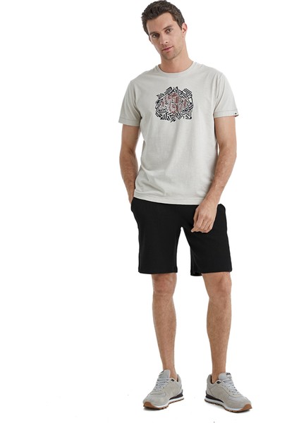 Yuvarlak Yaka Düz Kum Erkek T-Shirt 40453