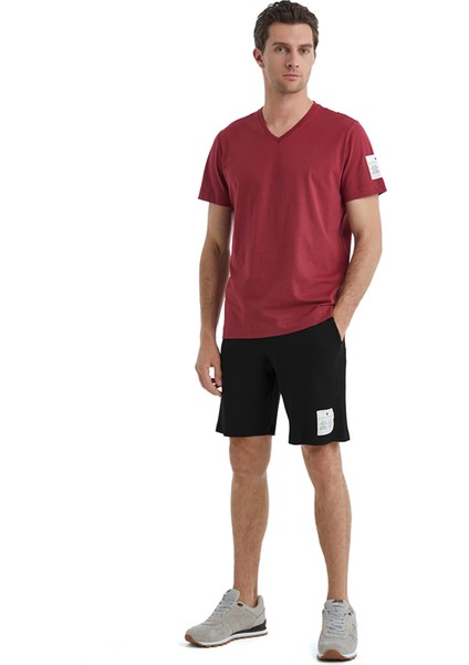 V Yaka Baskılı Bordo Erkek T-Shirt 40450