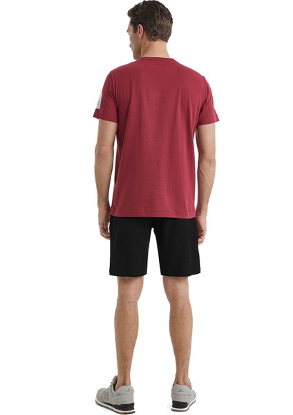 V Yaka Baskılı Bordo Erkek T-Shirt 40450 modelleri