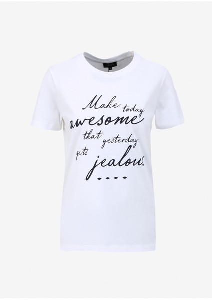 Beyaz Kadın Bisiklet Yaka Basic T-Shirt F4SL-TST0912