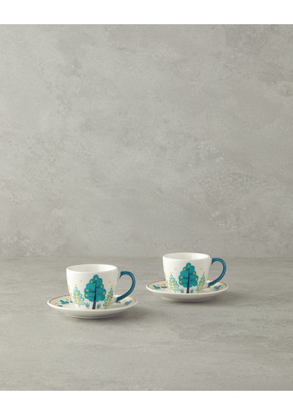 Love Jungle New Bone China 4 Parça 2 Kişilik Kahve Fincan Takımı Yeşil
