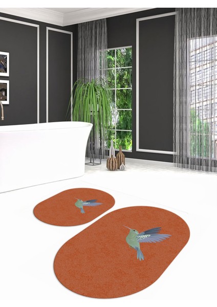 Dijital Baskılı Kaymaz Yıkanabilir Kuş Desen Oval Banyo Takımı Klozet Takımı, N-O-Klozet-36-Turuncu, fiyatları