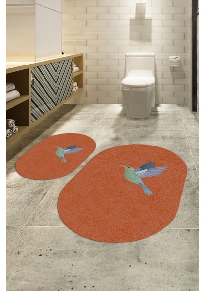 Dijital Baskılı Kaymaz Yıkanabilir Kuş Desen Oval Banyo Takımı Klozet Takımı, N-O-Klozet-36-Turuncu, modelleri