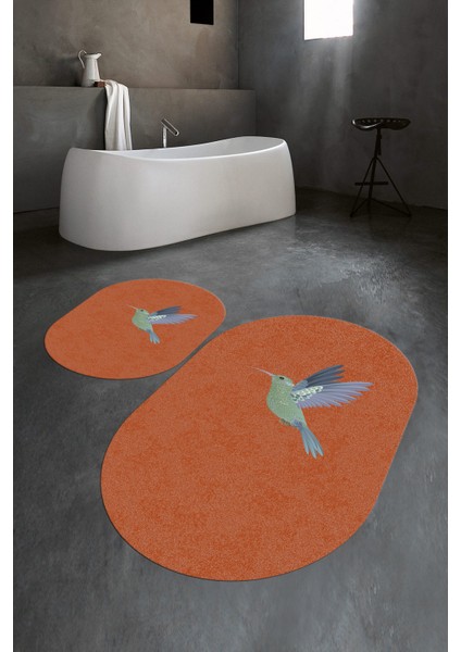 Dijital Baskılı Kaymaz Yıkanabilir Kuş Desen Oval Banyo Takımı Klozet Takımı, N-O-Klozet-36-Turuncu, fırsatları