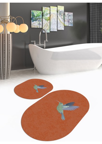 Dijital Baskılı Kaymaz Yıkanabilir Kuş Desen Oval Banyo Takımı Klozet Takımı, N-O-Klozet-36-Turuncu, indirimleri