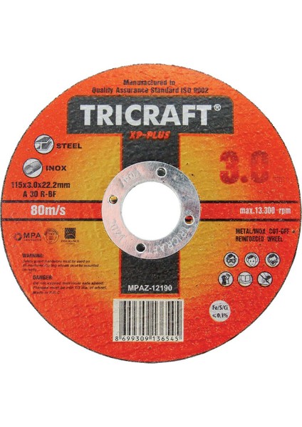 Trıcraft 3307 115*3.0 *22 mm Metal Kesici Taş