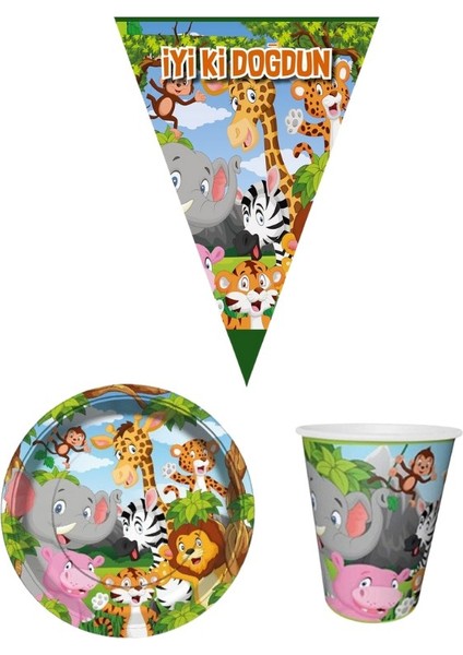 Safari 8 Kişilik Erkek Doğum Günü Mini Set Erkek Çocuk Parti Seti Süsleme