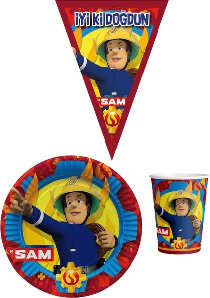 Itfaiyeci Sam 8 Kişilik Erkek Doğum Günü Mini Set Erkek Çocuk Parti Seti Süsleme