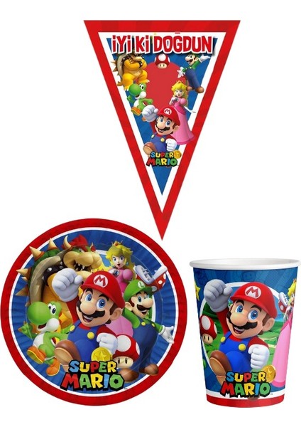 Super Mario 8 Kişilik Erkek Doğum Günü Mini Set Erkek Çocuk Parti Seti Süsleme