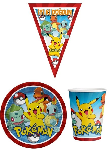Pokemon 8 Kişilik Erkek Doğum Günü Mini Set Erkek Çocuk Parti Seti Süsleme