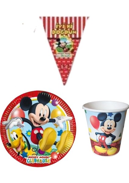 Mickey 8 Kişilik Erkek Doğum Günü Mini Set Erkek Çocuk Parti Seti Süsleme