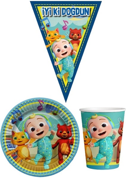 Cocomelon 8 Kişilik Erkek Doğum Günü Mini Set Erkek Çocuk Parti Seti Süsleme