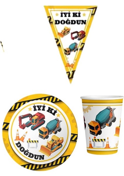 Inşaat 8 Kişilik Erkek Doğum Günü Mini Set Erkek Çocuk Parti Seti Süsleme