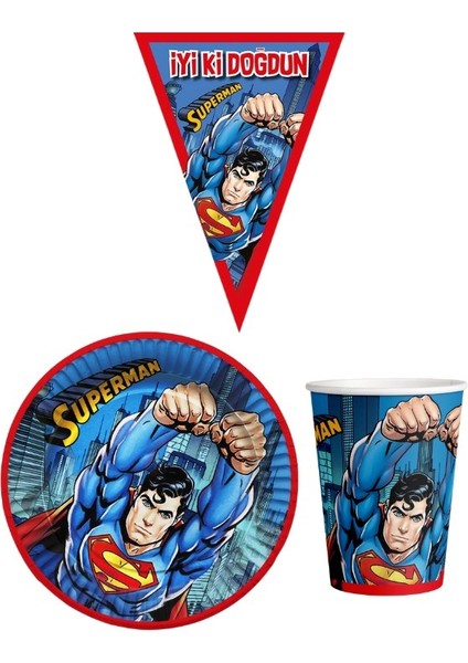 Superman 8 Kişilik Erkek Doğum Günü Mini Set Erkek Çocuk Parti Seti Süsleme