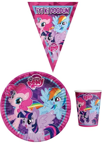 Pony 8 Kişilik Kız Doğum Günü Mini Set Kız Çocuk Parti Seti Süsleme