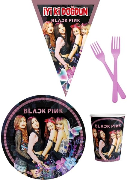 Blackpınk 8 Kişilik Kız Doğum Günü 4 Parçalı Mini Set Kız Çocuk Parti Seti Süsleme