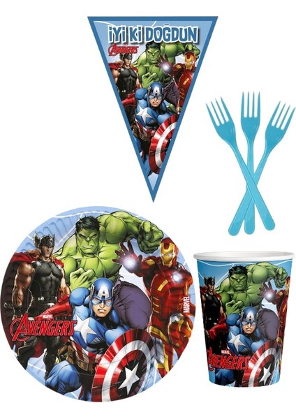 Avangers 8 Kişilik Erkek Doğum Günü 4 Parçalı Mini Set Erkek Çocuk Parti Seti Süsleme