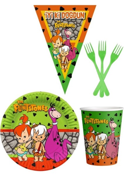 Taş Devri 8 Kişilik Erkek Doğum Günü 4 Parçalı Mini Set Erkek Çocuk Parti Seti Süsleme