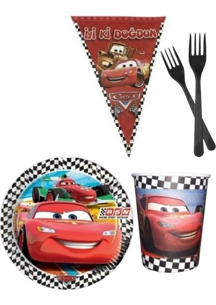 Cars 8 Kişilik Erkek Doğum Günü 4 Parçalı Mini Set Erkek Çocuk Parti Seti Süsleme