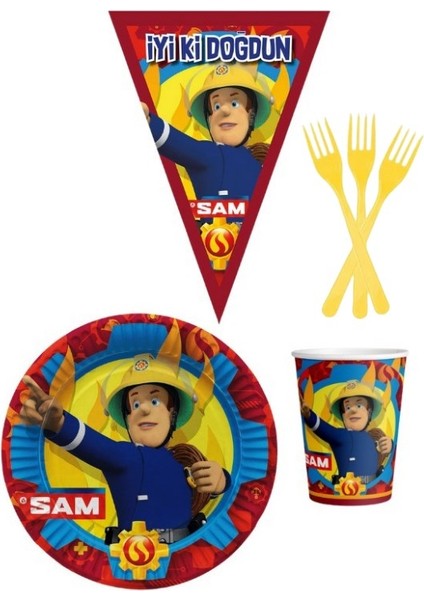 Itfaiyeci Sam 8 Kişilik Erkek Doğum Günü 4 Parçalı Mini Set Erkek Çocuk Parti Seti Süsleme