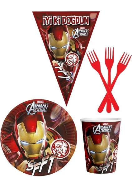 Ironman 8 Kişilik Erkek Doğum Günü 4 Parçalı Mini Set Erkek Çocuk Parti Seti Süsleme