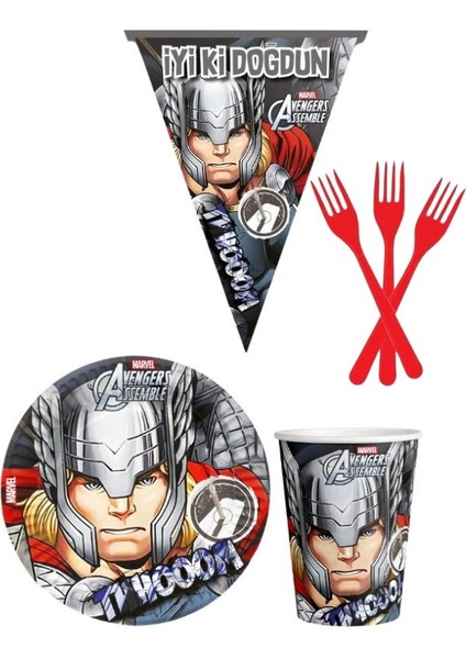 Thor 8 Kişilik Erkek Doğum Günü 4 Parçalı Mini Set Erkek Çocuk Parti Seti Süsleme