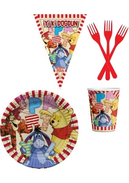 Winnie The Pooh 8 Kişilik Erkek Doğum Günü 4 Parçalı Mini Set Erkek Çocuk Parti Seti Süsleme