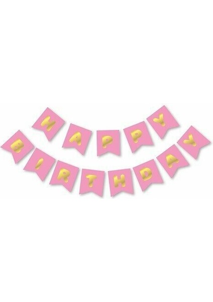 Pembe Karton Üzeri Gold Altın Yaldızlı Happy Birthday Yazılı Doğum Günü Partisi Yazı Banner Süs Ve 20 Adet (Beyaz,Gold Ve Pembe,) Balon Süsleme Seti fiyatları