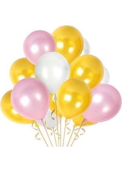 Pembe Karton Üzeri Gold Altın Yaldızlı Happy Birthday Yazılı Doğum Günü Partisi Yazı Banner Süs Ve 20 Adet (Beyaz,Gold Ve Pembe,) Balon Süsleme Seti modelleri