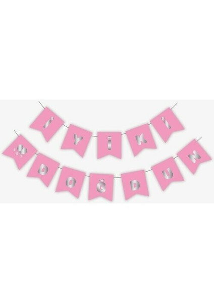 Pembe Karton Üzeri Gümüş Gri Yaldızlı Iyiki Doğdun yazılı Doğum Günü Partisi Yazı Banner Süs Ve 20 Adet (Beyaz,Gold Ve Pembe,) Balon Süsleme Seti fiyatları