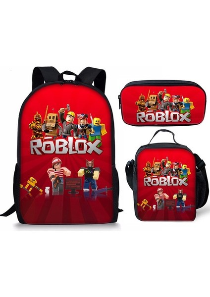Çinli Öğrenci Okul Çantası Öğle Yemeği Çantası Kalem Çantası Roblox Baskılı Sırt Çantası Üç Parçalı Set (Yurt Dışından)